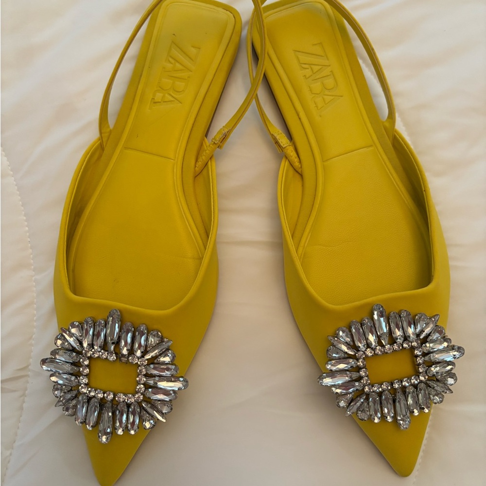 Zara Yellow Flats with Crystal Embellishment